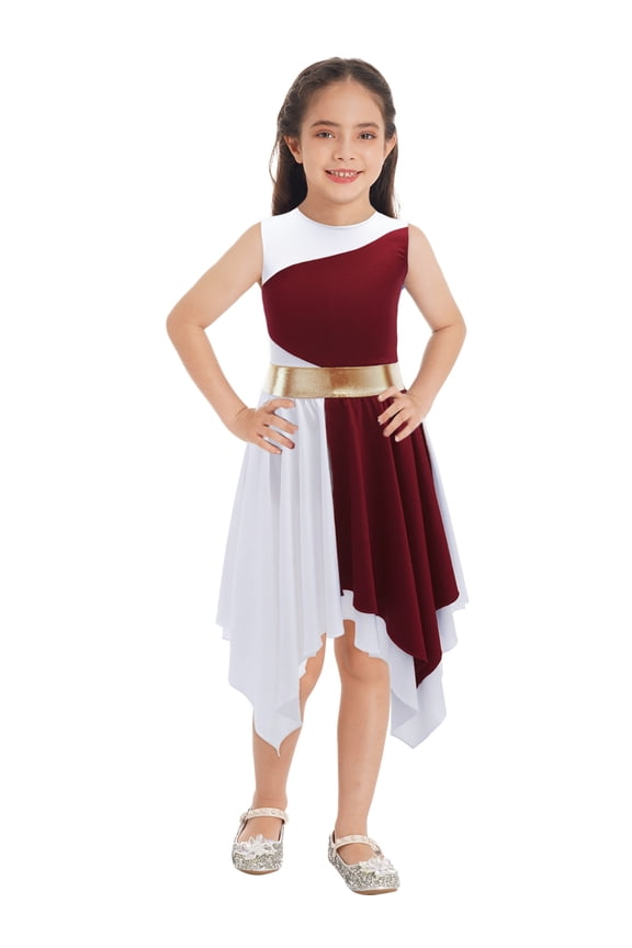 Praise Dance Dress for Girls Sleeveless Liturgical Worship Overlay Dance Costume Red 14