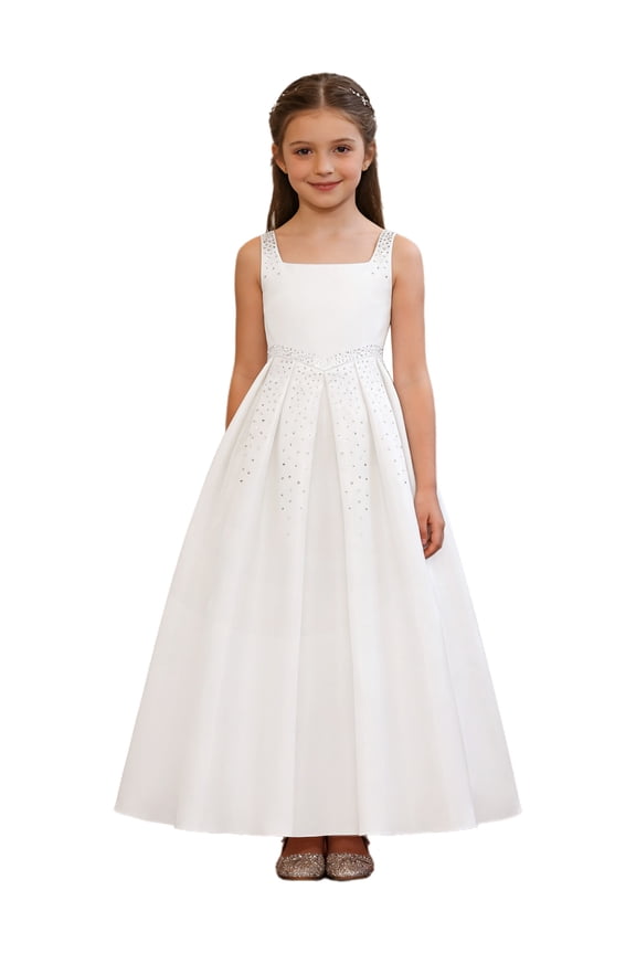 Princess Flower Girl Sleeveless Diamond Shiny Cocktail Party Dress Birthday Wedding Pageant Maxi Gown White 8