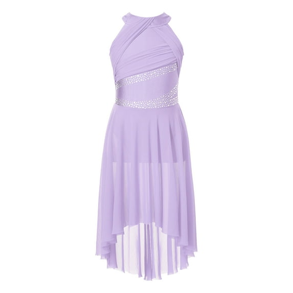 inlzdz Sequins Dance Dress for Kids Girls Ballet Lyrical Dance Costume Modern Contemporary Dancewear Lavender 8