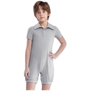 inlzdz Special Needs Adaptive Clothing for Boys Girls Autism Sensory Jumpsuit Short Sleeve Anti-strip Romper Grey 8