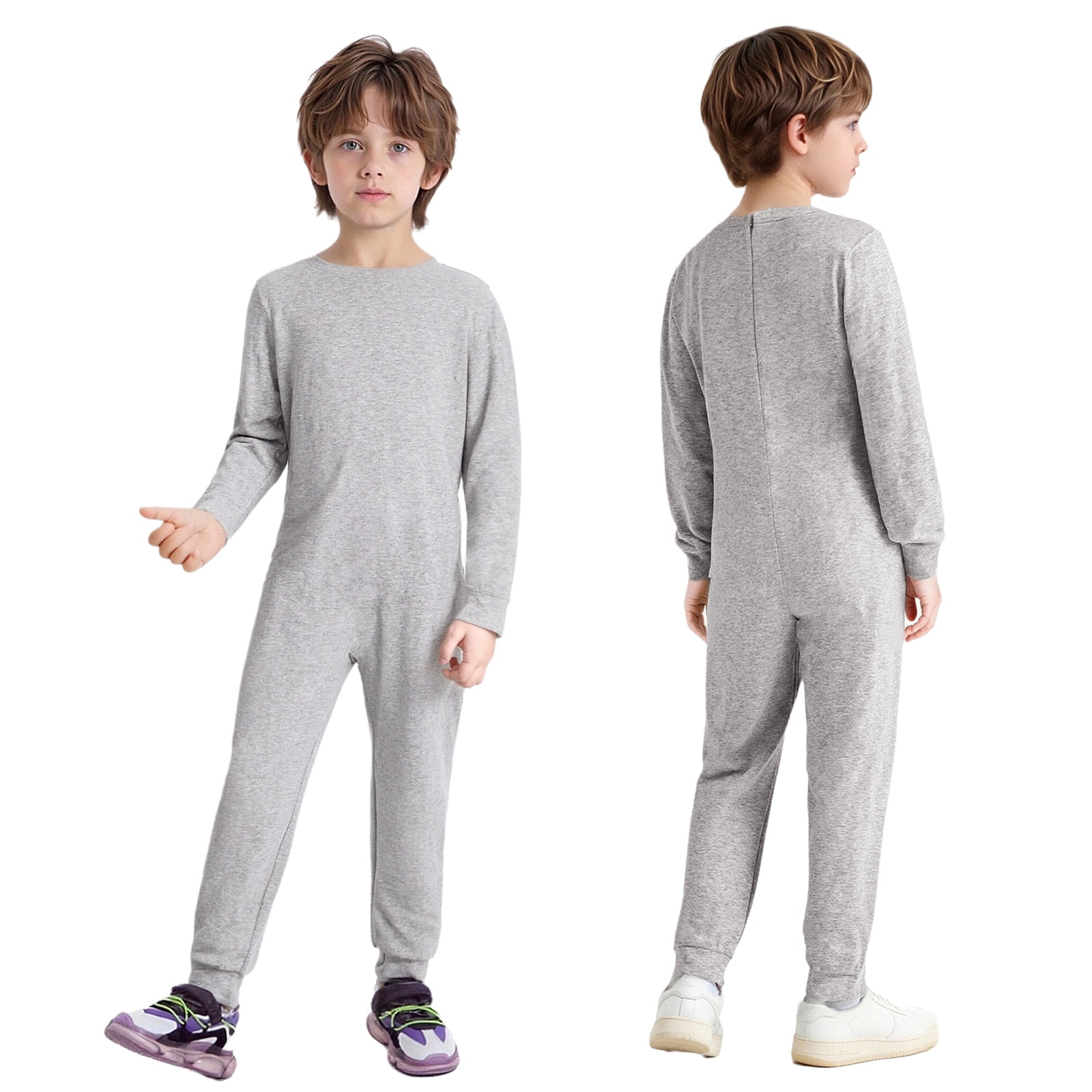 inlzdz Special Needs Adaptive Clothing for Children Cotton Long Sleeve Anti-strip Jumpsuit Onesie Grey 12