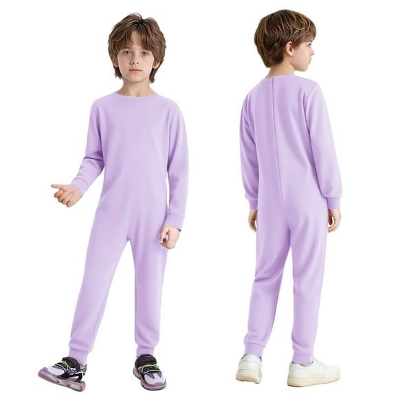 inlzdz Special Needs Adaptive Clothing for Children Cotton Long Sleeve Anti-strip Jumpsuit Onesie Lavender 6