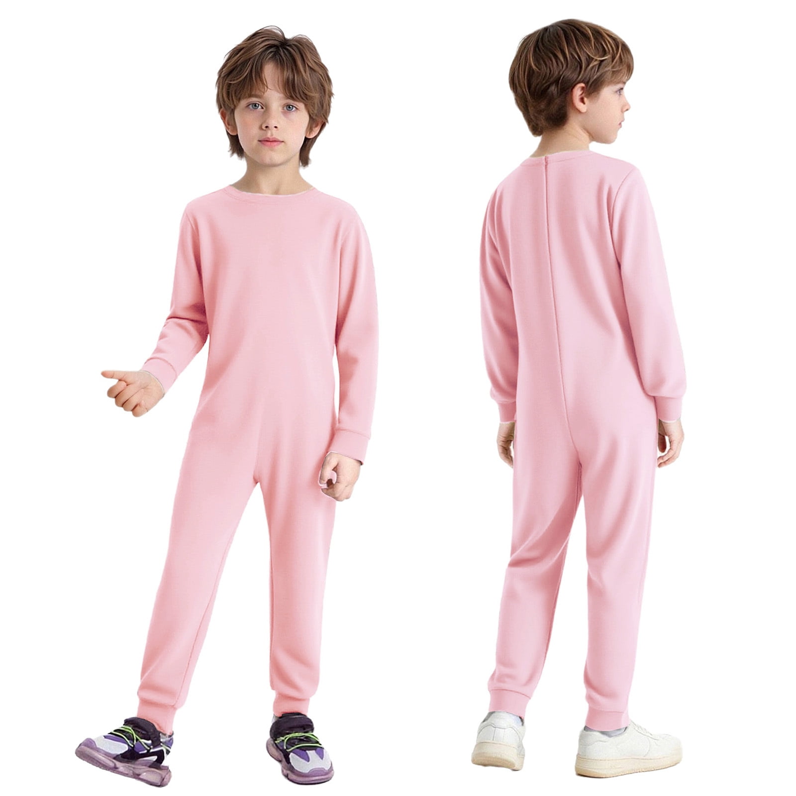 inlzdz Special Needs Adaptive Clothing for Children Cotton Long Sleeve Anti-strip Jumpsuit Onesie Orange Pink 10
