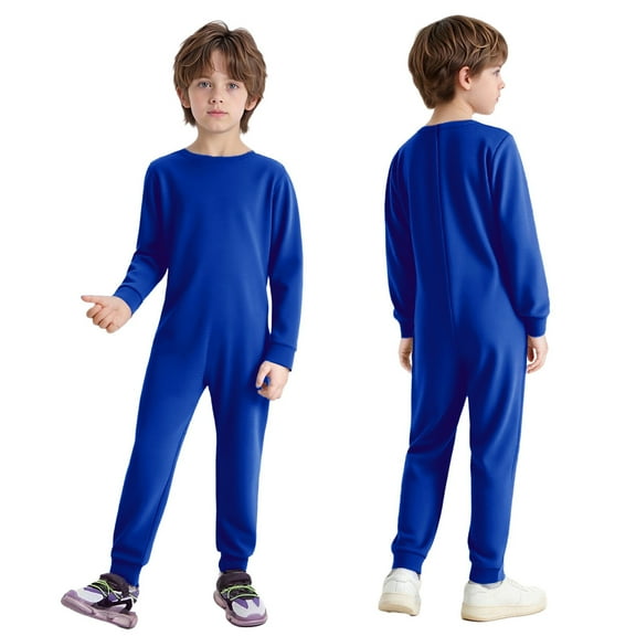 inlzdz Special Needs Adaptive Clothing for Children Cotton Long Sleeve Anti-strip Jumpsuit Onesie Royal Blue 6