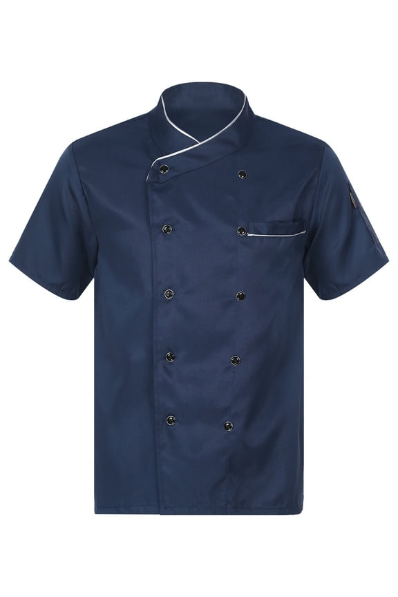 Unisex Men Women Cooking Chef Cost Hotel Kitchen Canteen Chef Jacket Restaurant Work Uniform Blue Short Sleeve M