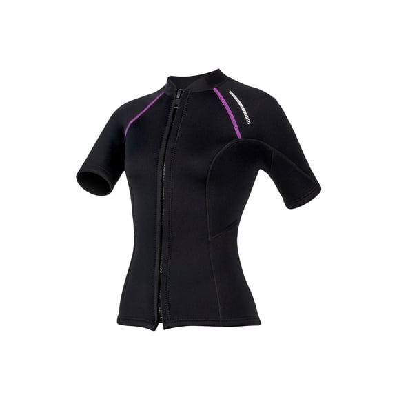 inlzdz Women 1.5mm Neoprene Front Zip Swim Shirt Wetsuit Tops Surfing Diving Swimming Rash Guards Black M