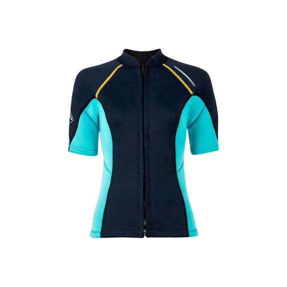 inlzdz Women 1.5mm Neoprene Front Zip Swim Shirt Wetsuit Tops Surfing Diving Swimming Rash Guards Navy Blue XL