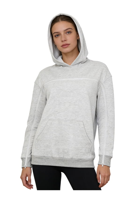 Women Chemo Port Access Hoodie Adaptive Sweatshirts Rotator Cuff Recovery Shirt Mastectomy Jacket Grey XS