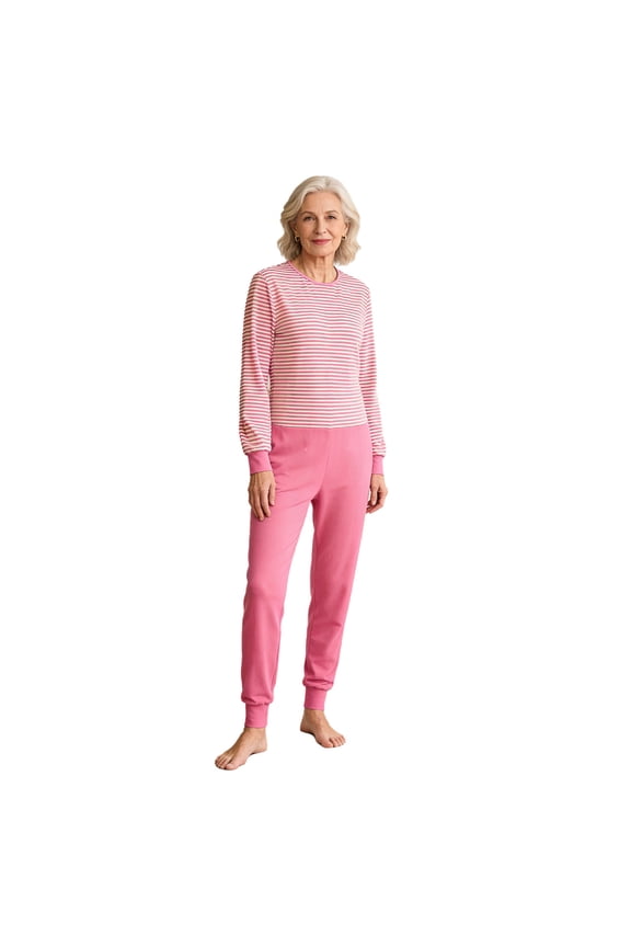 Women Dementia Clothing Anti-strip Nursing Jumpsuit Pajama with Zipper at Back and Leg for Alzheimer Elderly Pink M
