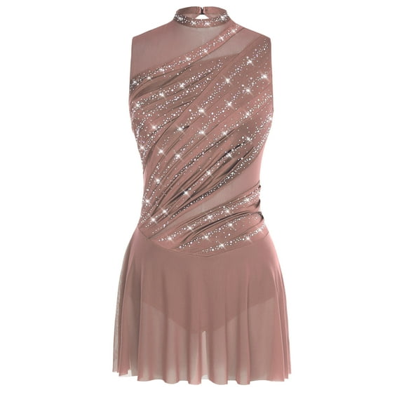 inlzdz Women Flowy Tulle Skirted Leotard Contemporary Lyrical Dance Dress Ballet Dancewear Coffee M