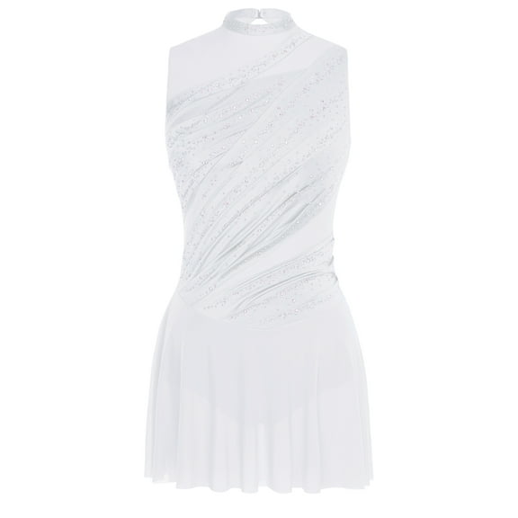 inlzdz  Women Flowy Tulle Skirted Leotard Contemporary Lyrical Dance Dress Ballet Dancewear White M