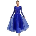 thumbnail image 1 of inlzdz Women Glittery Ballroom Dance Dress Lace Long Sleeve Tango Standard Competition Dancing Clothes Blue M, 1 of 7