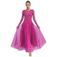 thumbnail image 1 of inlzdz Women Glittery Ballroom Dance Dress Lace Long Sleeve Tango Standard Competition Dancing Clothes Hot Pink S, 1 of 7