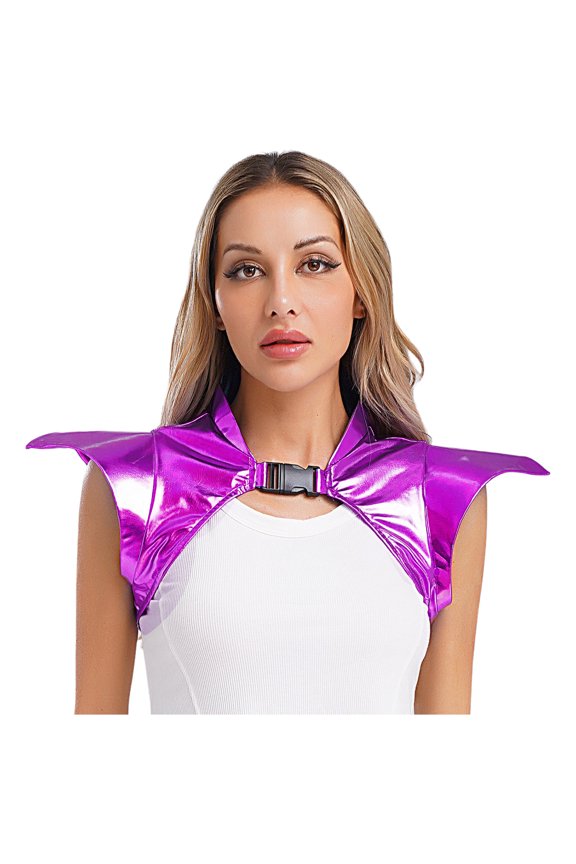 Women Gothic Punk Cape Shawl Shiny Metallic Shawl for Singer Bar Stage Show Pauldron Armour Purple S