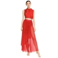 thumbnail image 1 of inlzdz Women Lyrical Dance Suit Sleeveless Mesh Top Wide Leg Pants 2 Piece Stage Performance Outfits Red XL, 1 of 4
