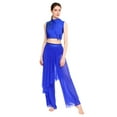 thumbnail image 1 of inlzdz Women Lyrical Dance Suit Sleeveless Mesh Top Wide Leg Pants 2 Piece Stage Performance Outfits Royal Blue XL, 1 of 4