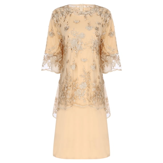 inlzdz Women Plus Size Mother of The Bride Dresses Elegant Embroidery Lace Cocktail Dress Wedding Ball Gowns 01 Champagne 8XL