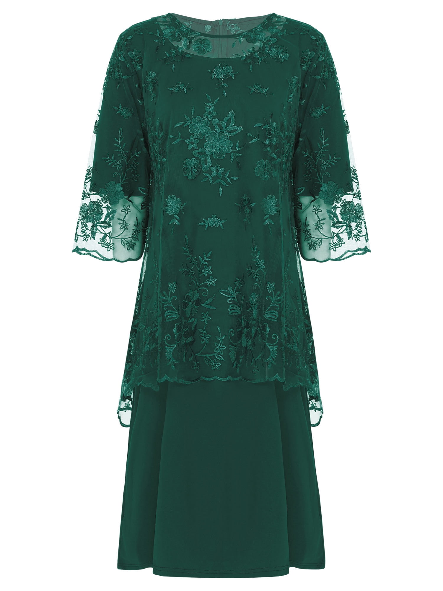chinese dress ladies 3/4 Sleeve Sheer Chiffon Lace Two Piece Sheath Mother of Bride Dress,