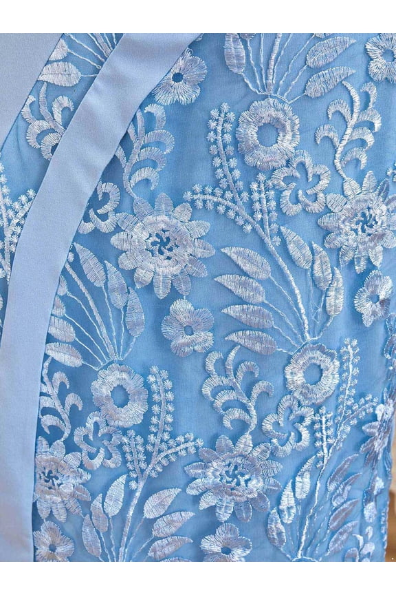 Women Plus Size Mother of The Bride Dresses Elegant Embroidery Lace Cocktail Dress Wedding Ball Gowns Light Blue 3XL