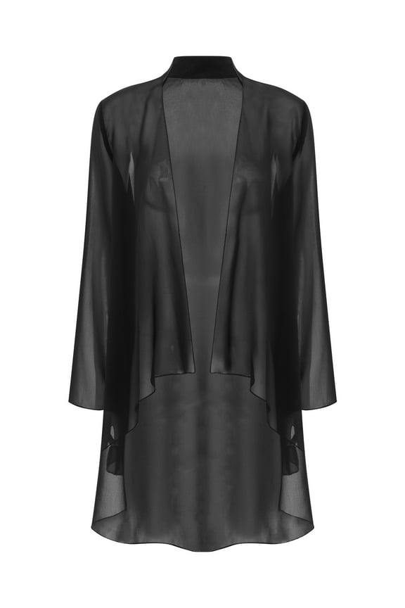 Women's Flowy Chiffon Cardigan Open Front Long Sleeve Long Jackets Outwear for Wedding Party Black 3XL