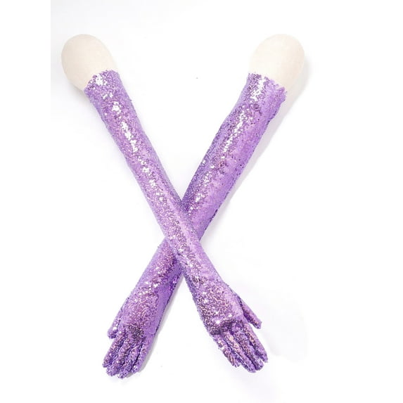 inlzdz Women's Sparkly Sequins Gloves Elbow Length Long Vintage 1920s Gloves for Wedding Party Costume Acceaaorie Lavender One Size