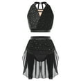 thumbnail image 1 of inlzdz Womens 2-Piece Dance Outfits Shiny Sequin Halter Top Built-in Briefs Skirt for Dance Shows Black M, 1 of 6