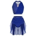 thumbnail image 1 of inlzdz Womens 2-Piece Dance Outfits Shiny Sequin Halter Top Built-in Briefs Skirt for Dance Shows Royal Blue M, 1 of 6