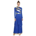 thumbnail image 1 of inlzdz Womens 2Pcs Praise Dance Outfit Metallic Asymmetric Overlay Dress with Wide Leg Pants Liturgical Dancewear Royal Blue XL, 1 of 7
