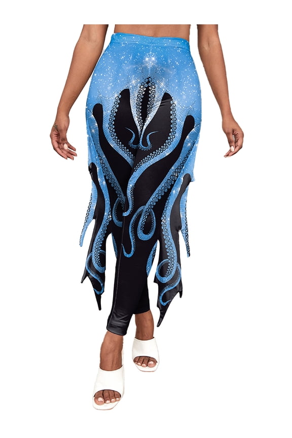 Womens Fish Scale Printed High Waist Leggings Yoga Pencil Pants Type C M