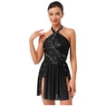 thumbnail image 1 of inlzdz Womens Rhinestone Dance Dress Halter Sleeveless Latin Ballet Leotard Figure Skating Bodysuit Black XL, 1 of 5