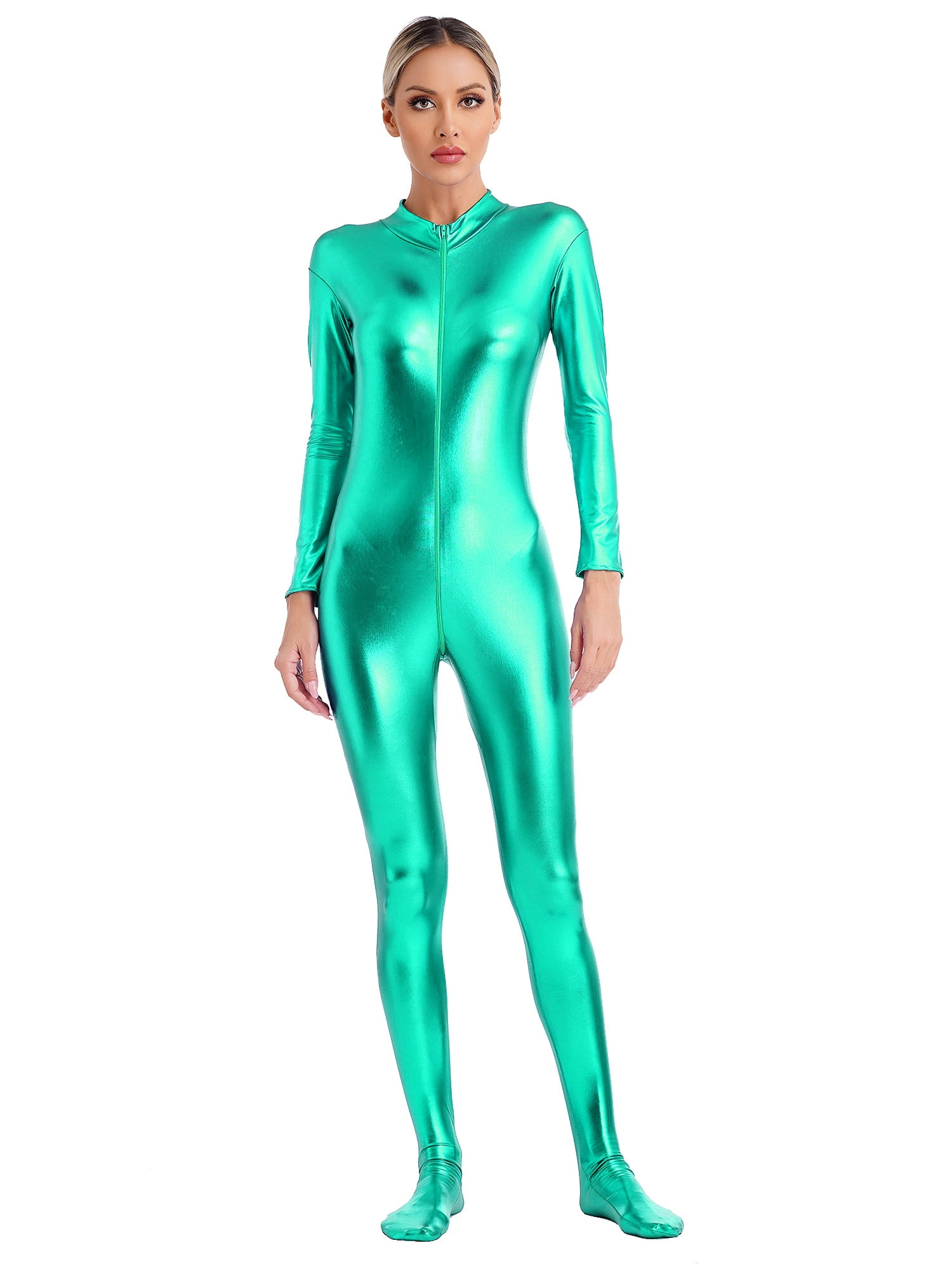 inlzdz Womens Shiny Metallic Long Sleeve Unitard for Gymnastics Dance ...