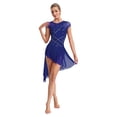 thumbnail image 1 of inlzdz Womens Shiny Rhinestone Lyrical Dance Leotards Short Sleeve Ruched Mesh Splice Figure Ice Skating Dress Navy Blue XL, 1 of 6