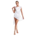 thumbnail image 1 of inlzdz Womens Shiny Rhinestone Lyrical Dance Leotards Short Sleeve Ruched Mesh Splice Figure Ice Skating Dress White S, 1 of 6