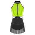 thumbnail image 1 of inlzdz Womens Sleeveless Backless Tassel Latin Dance Leotards Shiny Rhinestone Stage Shows Dancewear Fluorescent Yellow L, 1 of 5