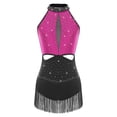 thumbnail image 1 of inlzdz Womens Sleeveless Backless Tassel Latin Dance Leotards Shiny Rhinestone Stage Shows Dancewear Hot Pink XL, 1 of 6