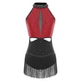 thumbnail image 1 of inlzdz Womens Sleeveless Backless Tassel Latin Dance Leotards Shiny Rhinestone Stage Shows Dancewear Red XL, 1 of 5