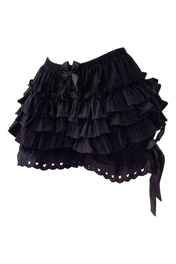 Womens Tiered Ruffled Bloomers Culottes Bowknot Pumpkin Shorts Black XXL