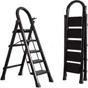innhom 5-Step Folding Ladder - 330 lbs capacity, sturdy steel frame construction, wide non-slip steps and top handrail, versatile lightweight folding ladder, black