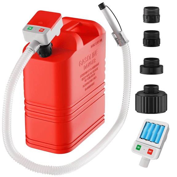 innhom Battery Powered Fuel Transfer Pump with Auto-Stop, 3.2 GPM Fast Flow, 4 Size Adaptors & 51 Inch Hose, Portable Gas Pump for Gasoline, Diesel, Kerosene(Batteries not included)