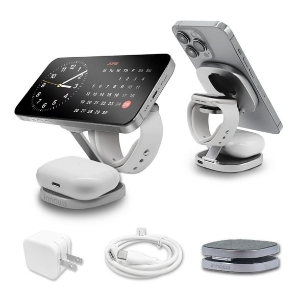 innowa 3-in-1 Wireless Travel Charger for Apple Devices - Fast Charging, Travel-Friendly, Adjustable, Safe, Durable Design, with 20W AC Adapter for US C93