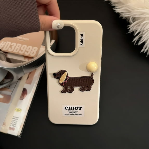 ins three-dimensional colorful ball embroidery dachshund 15pro max apple 16 mobile phone case iphone14 suitable for 13 silicone