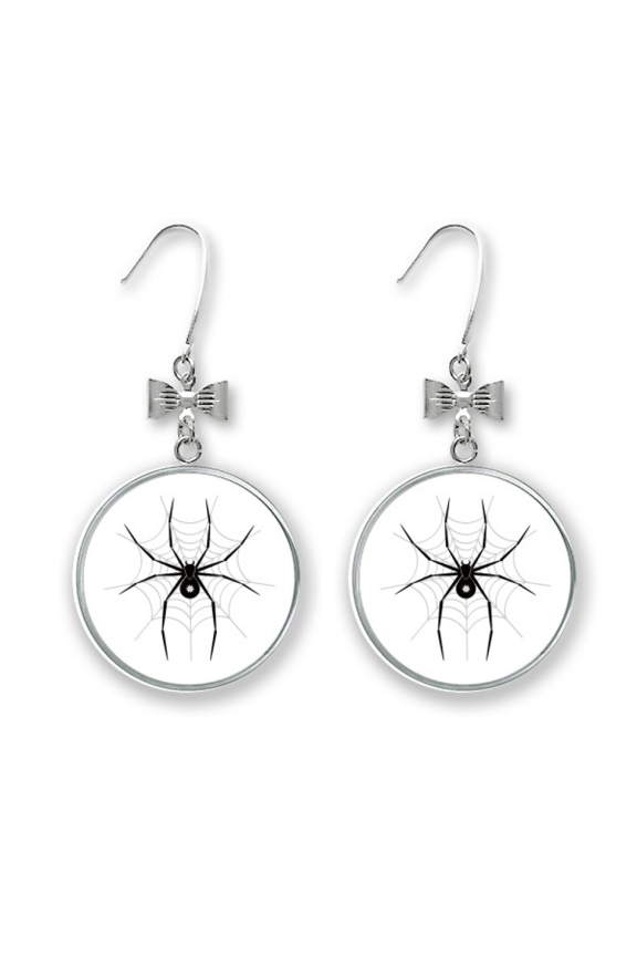 insect illustration spider black pattern bow earrings drop stud pierced hook