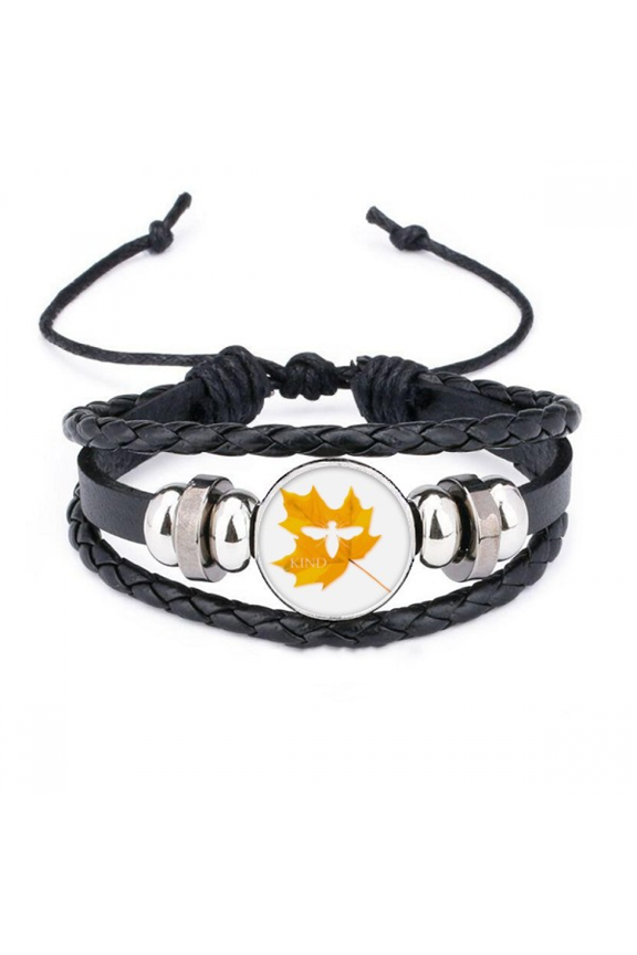 insect maple outline autumn bracelet braided leather woven wristband