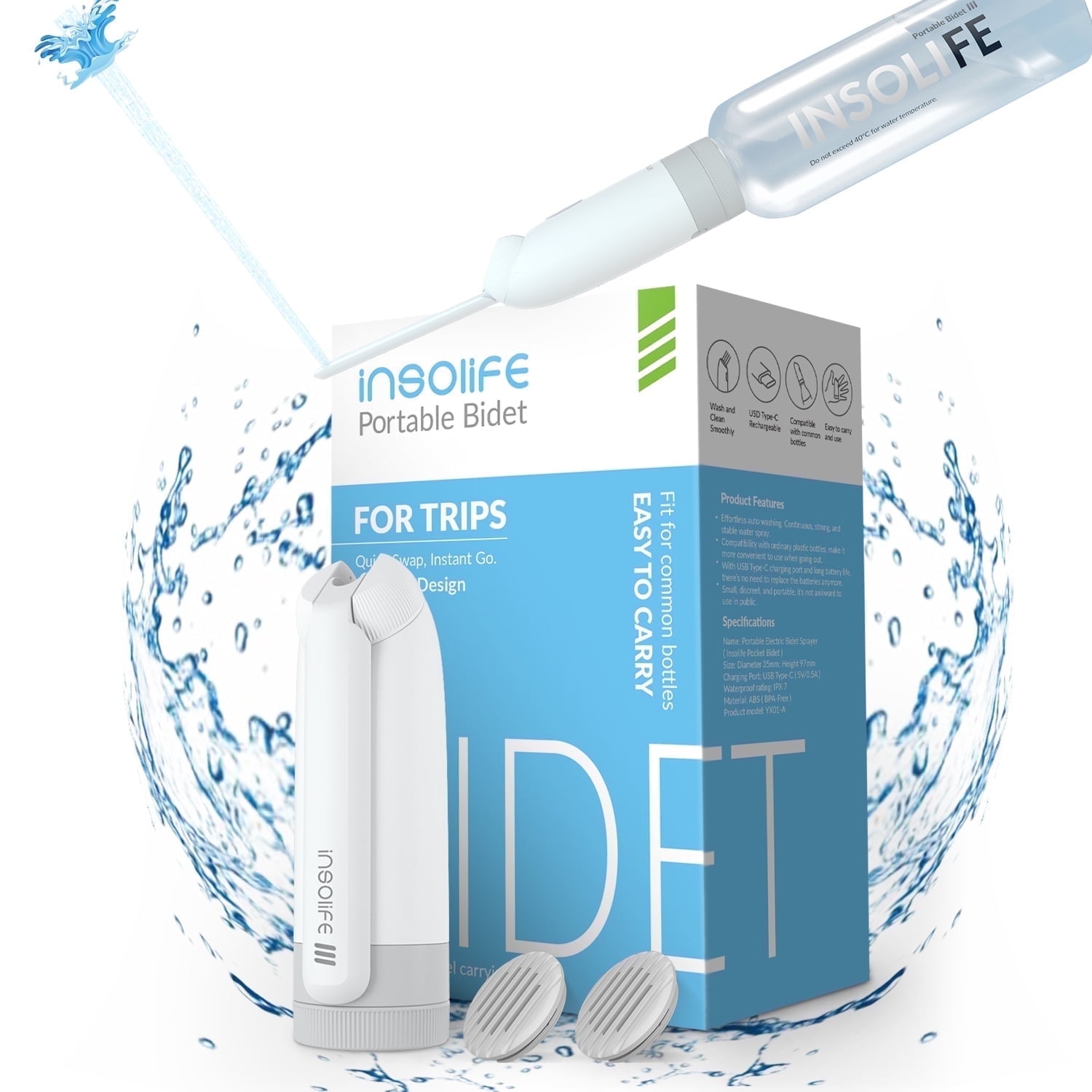 insolife High Pressure Rechargeable Electric Portable Bidet for Travel