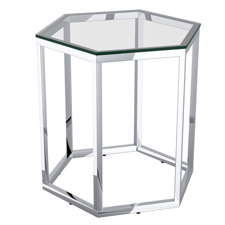 Fleur Hexagon-Shaped Contemporary Metal & Glass Accent Table in Silver