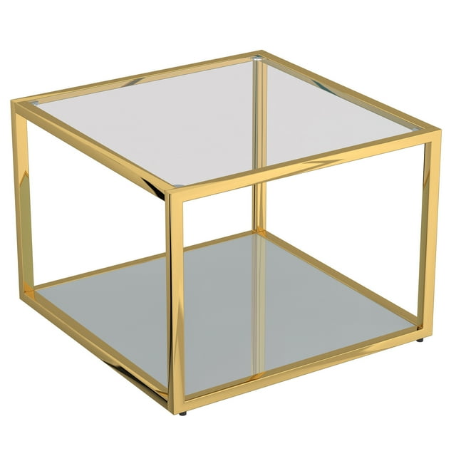Contemporary Metal and Glass Small Square Coffee Table Gold