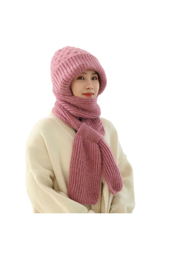 integrated Ear Protection Windproof Cap Scarf 2 in 1 Winter Warm Knitted Hat Scarf Thickening Hat Scarf