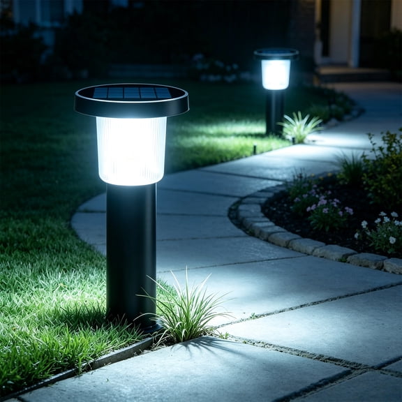 intelamp 2-pack 24 Inch Solar Powered Outdoor lights 3 Color Changing Aluminum Solar Ground Path Lights for Garden Pathway Walkway