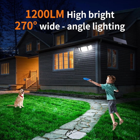 intelamp Solar Flood Lights Outdoor Waterproof, 6000mAh 1200LM Solar Powered Dual Motion Sensor LED Lighting Dusk to Dawn Security Floodlight Exterior with Remote 9.8ft Cable for Outside Garden House