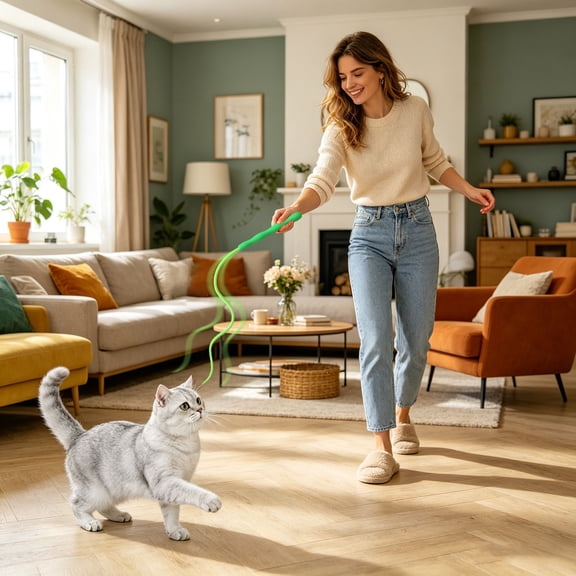 interactive Cat Wand toys Silicone Mice Tail Simulated Mouse Hunting Cat toy Snake Cat Teaser Wand Stick for indoor Cats Kitty Kitten Stress Relief Chasing Exercise with Additional Mouse Tails
